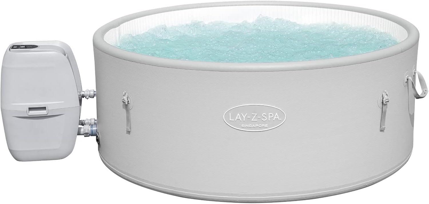Bestway LAY-Z-SPA Vancouver AirJet Plus WiFi Whirlpool, 155 x 60 cm, mit App-Steuerung, 3-5 Personen, rund, Stein-Optik