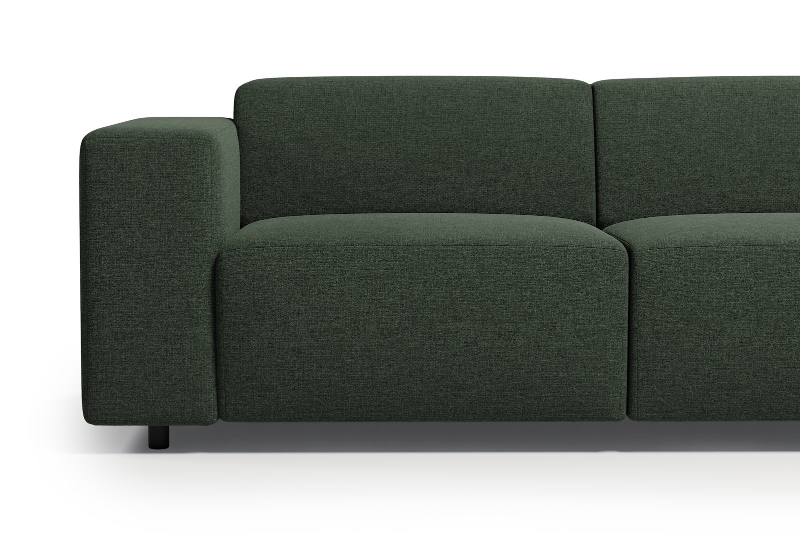Lugo hjørnesofa 2,5-seter med åpen ende høyre. Tekstil Herby 10 Green med sorte ben