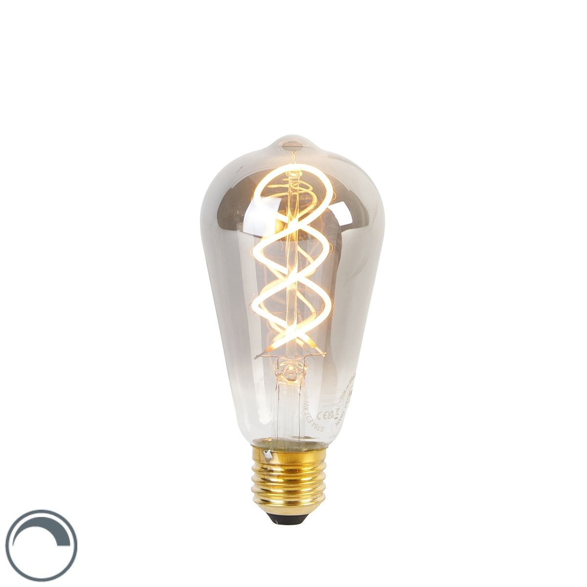E27 dimbare LED gedraaid filament lamp ST64 smoke 120 lm 1800K