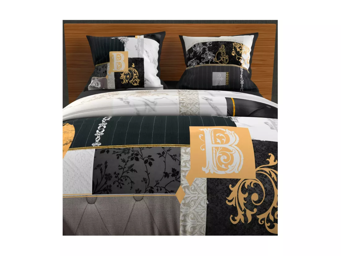 Parure housse de couette dessin placé 240X220 cm WILLIAM, 100% coton 57 fils/cm2