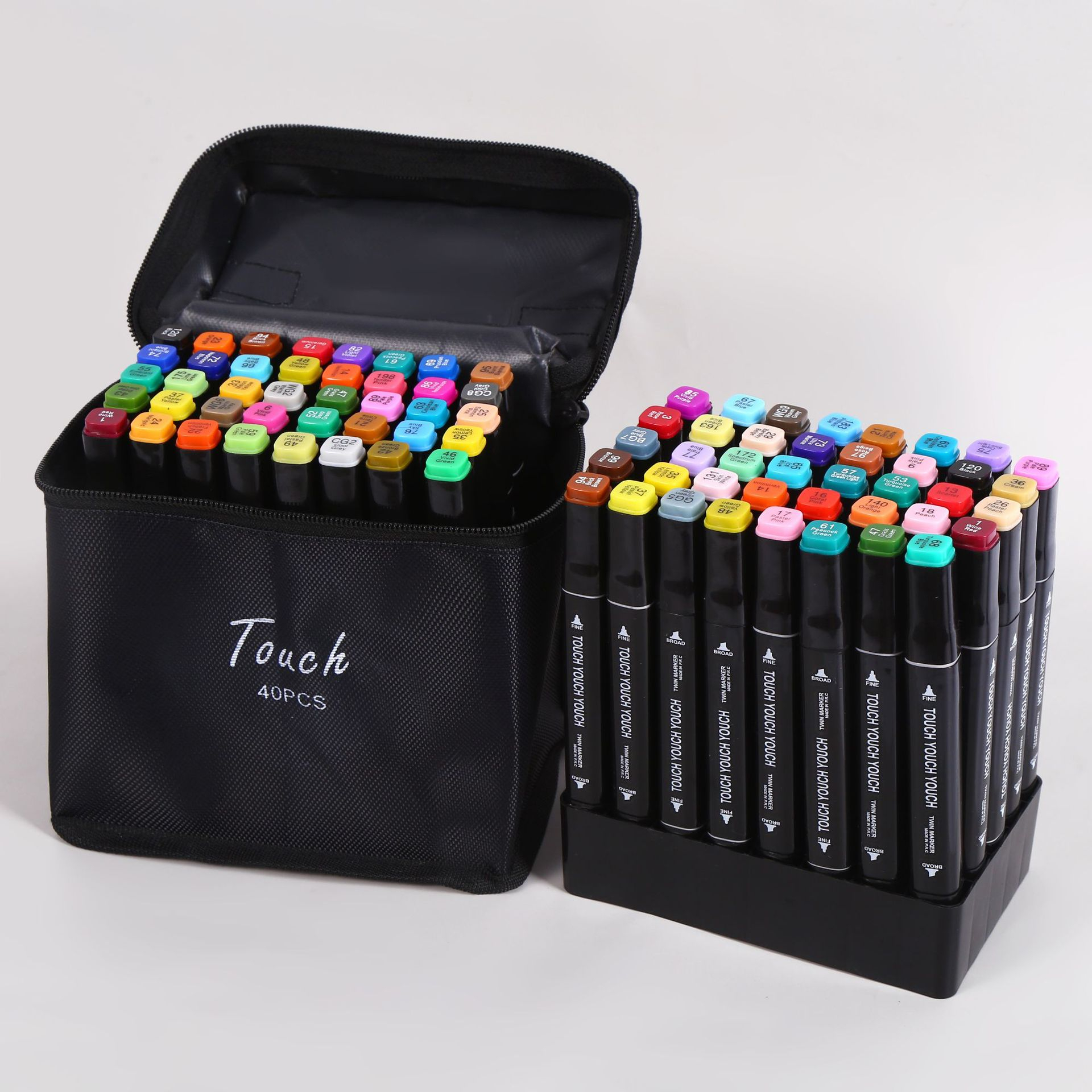 (40er Set) Wasserfeste Acryl Filzstifte Touch Fly Permanent Marker Doppelspitz Mal Stifte   Tragetasche