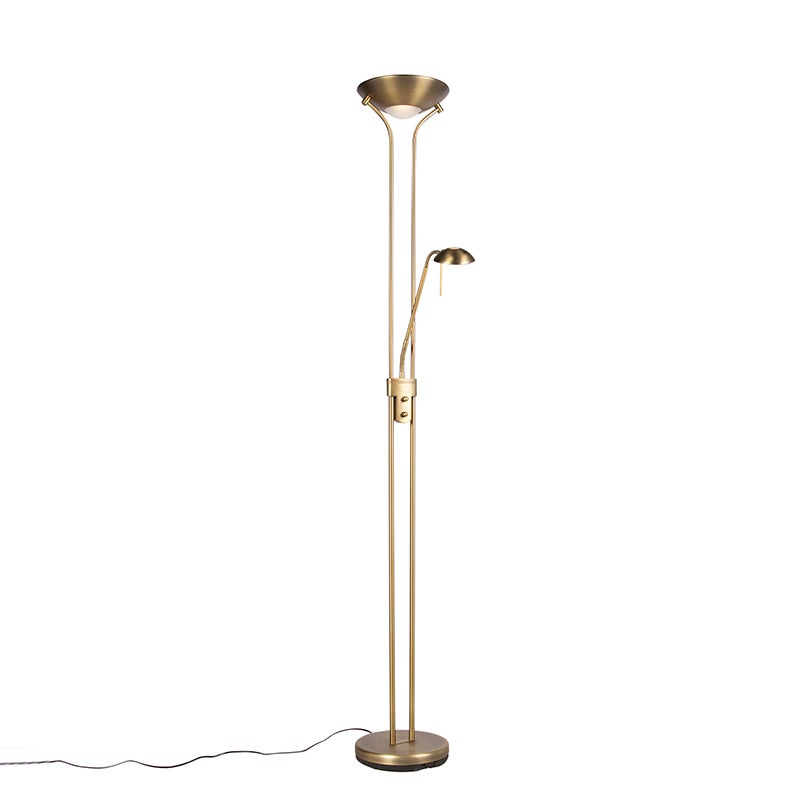 QAZQA - Moderne bronzen vloerlamp | Staande lamp | Lamp | Lamp met leeslamp incl. LED en dimmer - Diva 2 Dimmer | Dimbaar | Woonkamer | Slaapkamer | Uplighter - Rond staal |