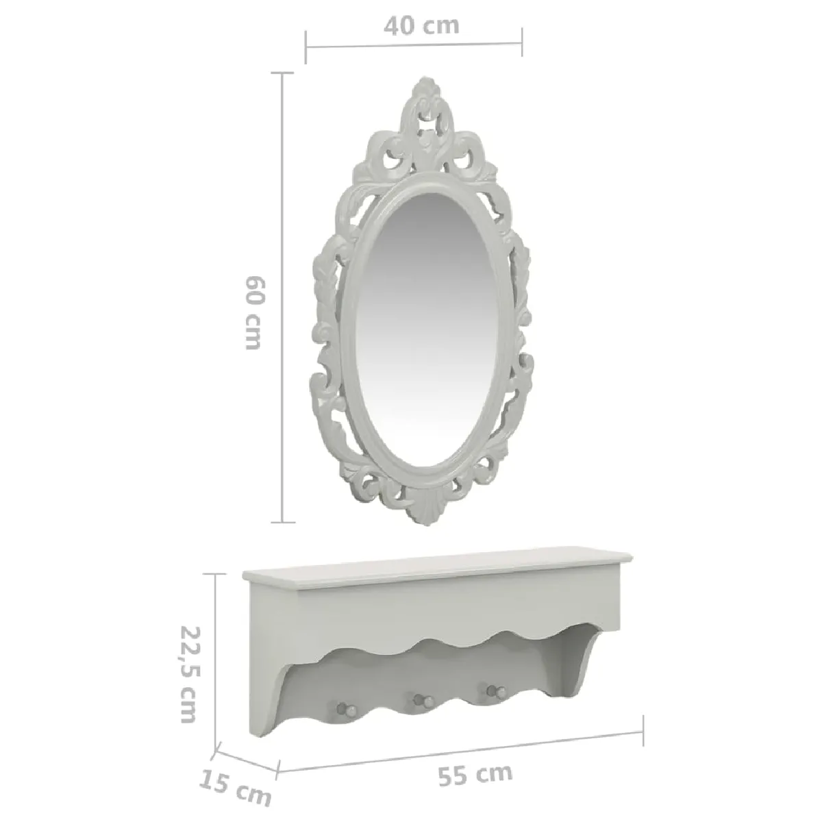 vidaXL Étagère murale pour clés Gris