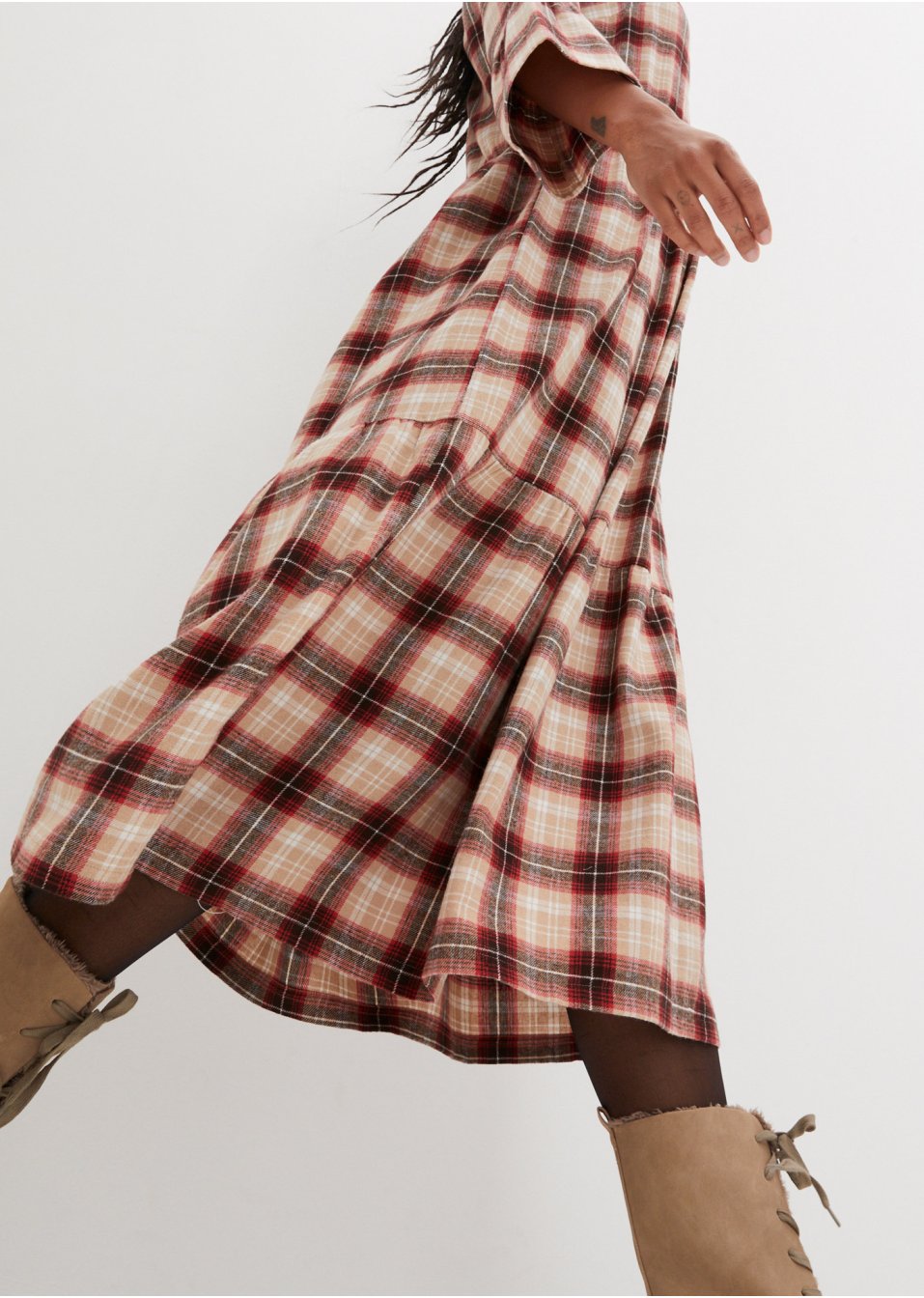 Robe midi évasée en flanelle avec volants