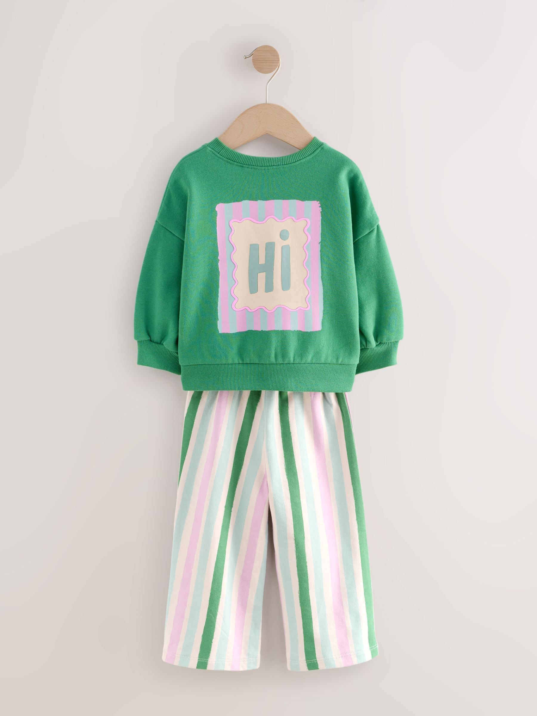 Groen Hey Hi - Set van sweatshirt en broek met wijde pijpen (3mnd -7jr)