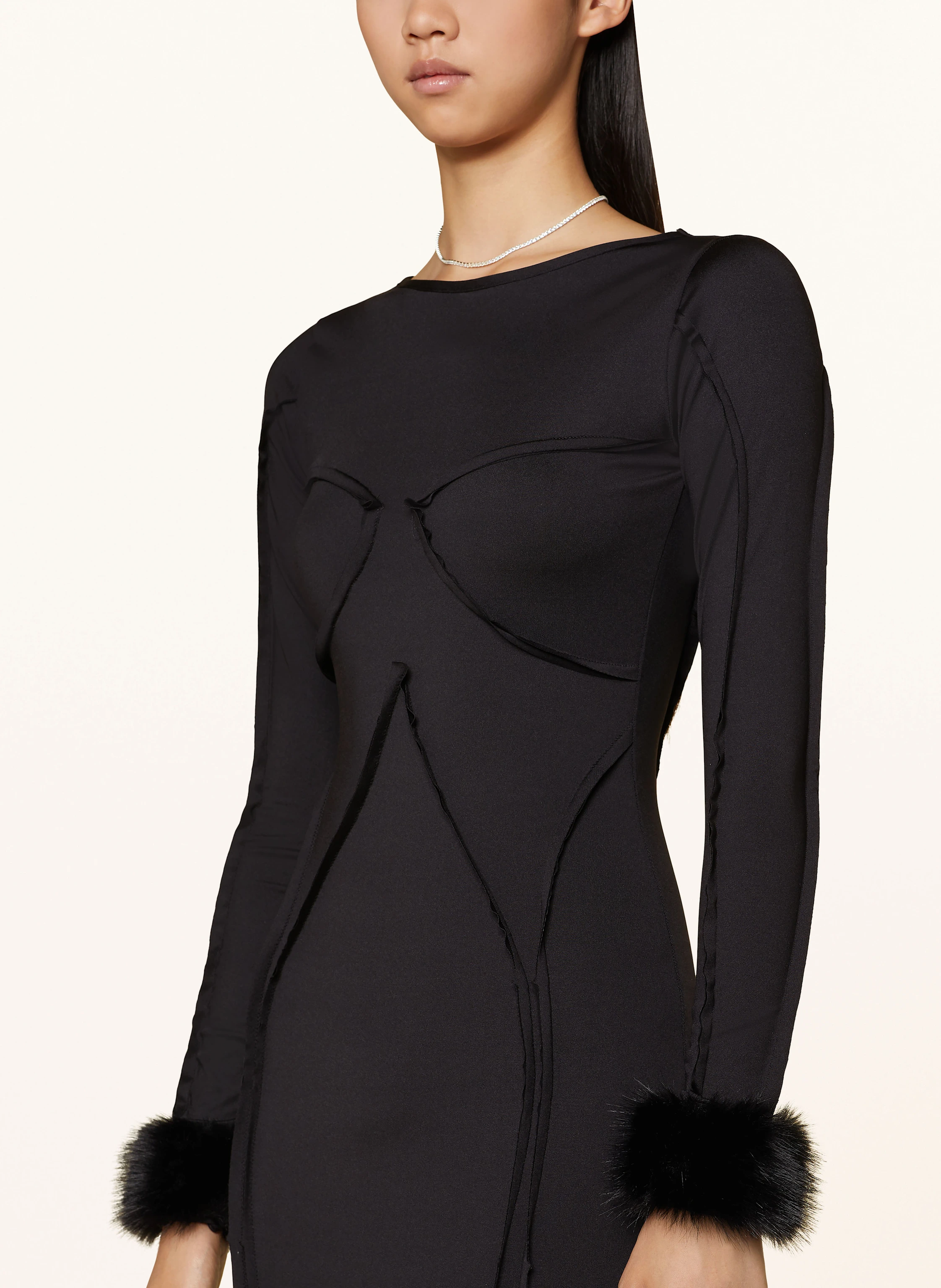 OW Collection Jerseykleid CIARA mit abnehmbarem Kunstfell