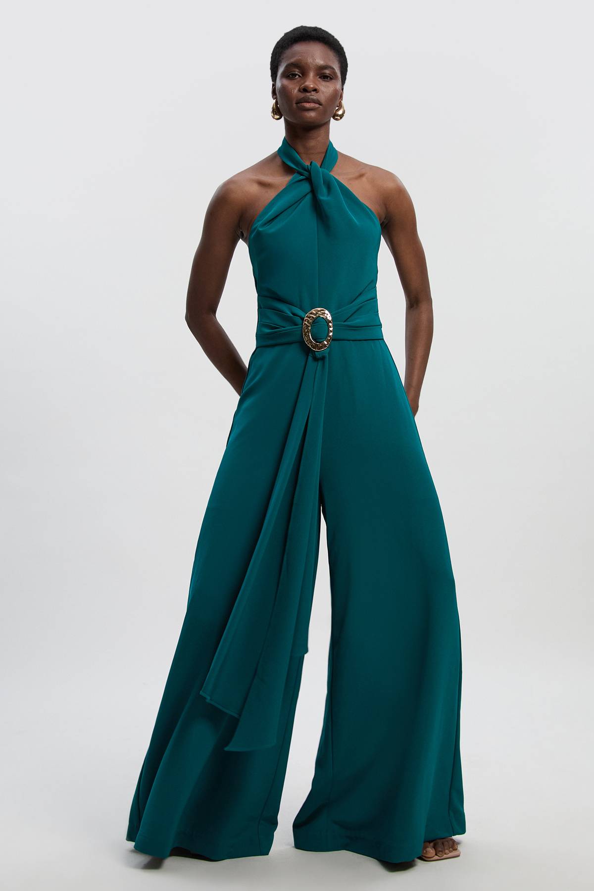 KarenMillen Combinaison Petite à Jambes Larges avec Détails de Finition Tailleur Souple