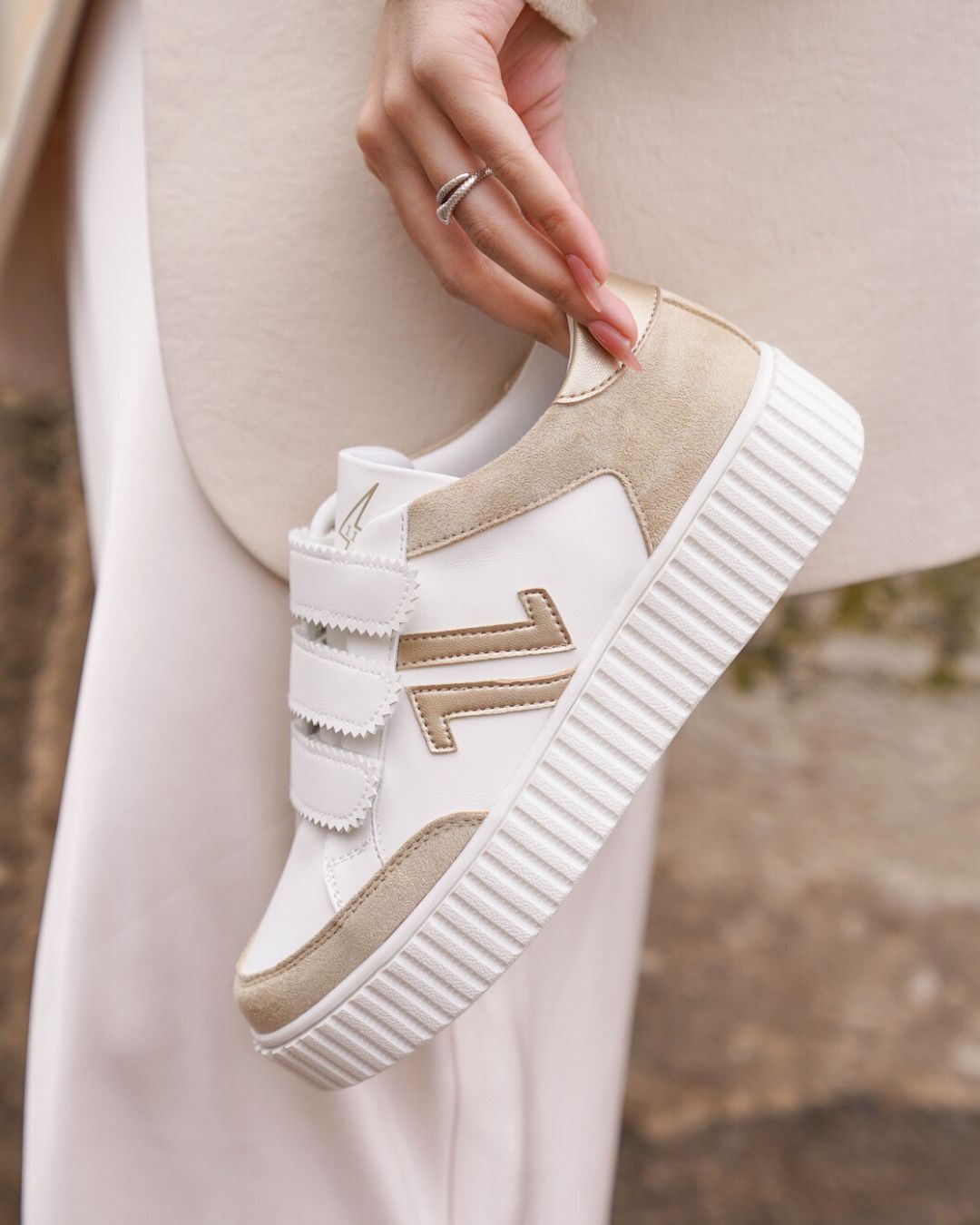 Basket femme blanche creepers à scratch - CL73 TAUPE