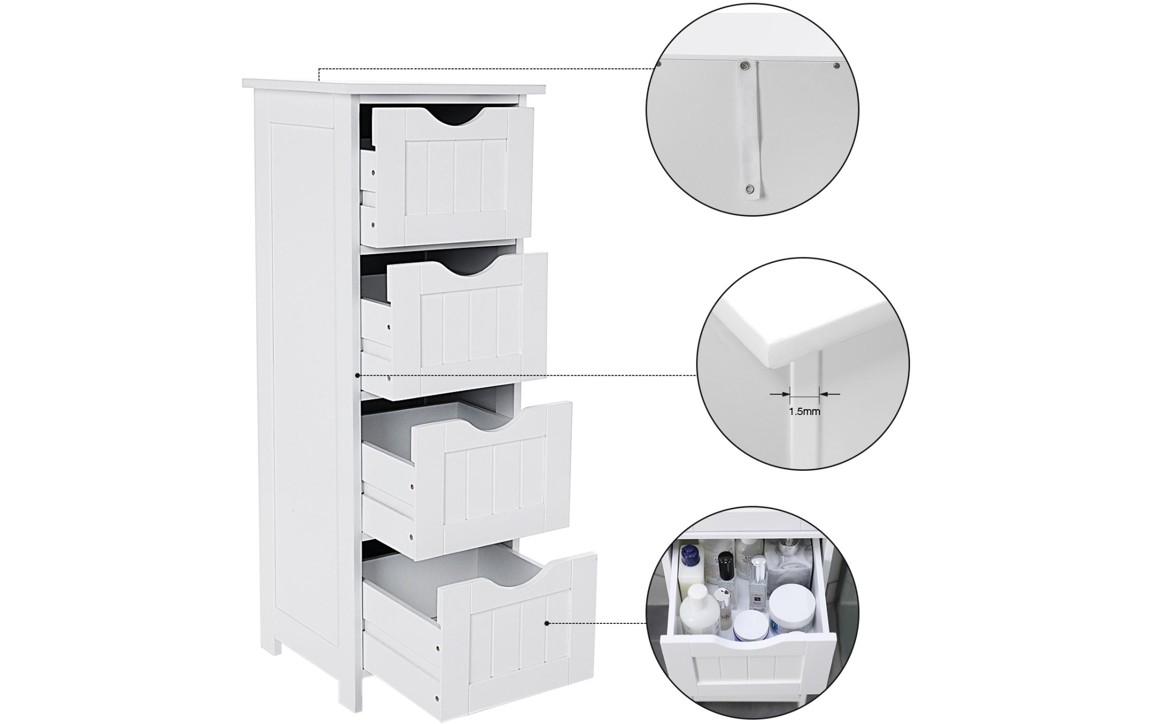 Badezimmerregal mit 4 Schubladen 30 x 82 cm, WeissBeistellschrank im Landhausstil