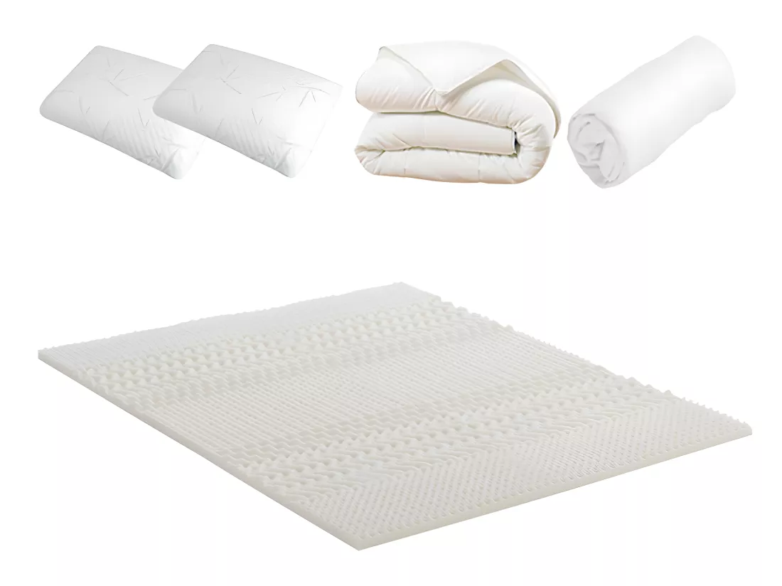 OLYMPE LITERIE | Pack DOUCE NUIT Surmatelas + Protège matelas + Couette + Oreiller 140x190 cm