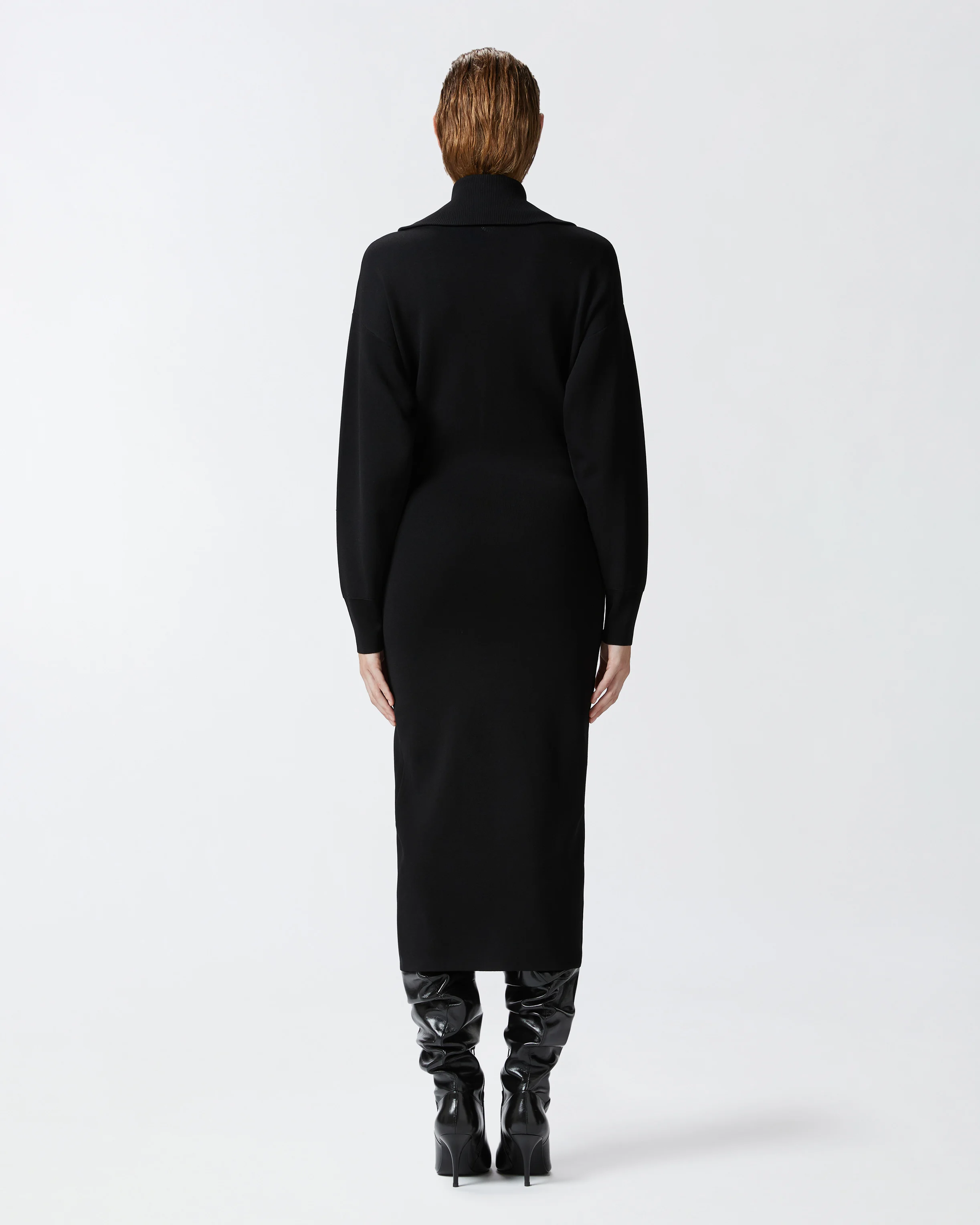 Robe midi à col montant et fermeture zippée | Noir