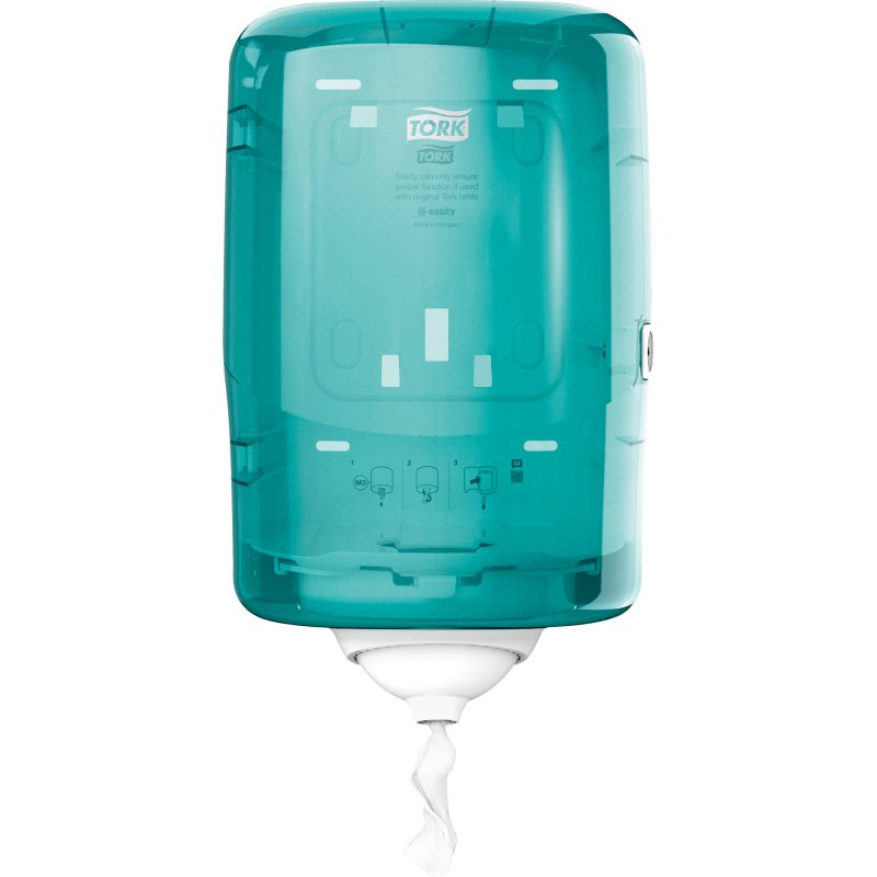 Tork Reflex™ Mini Distributeur à Dévidage Central blanc et turquoise M3, distribution feuille-à-feuille