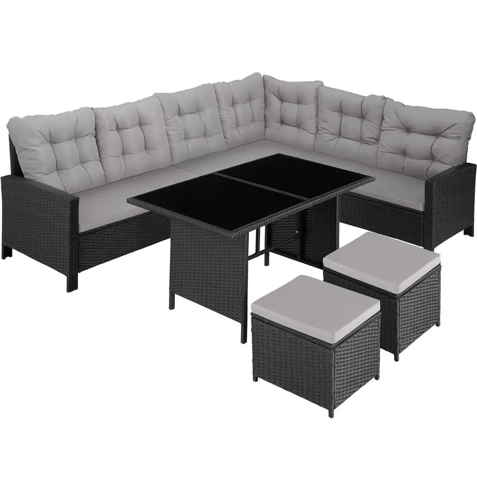 tectake - loungeset Barletta - wicker - zwart/grijs