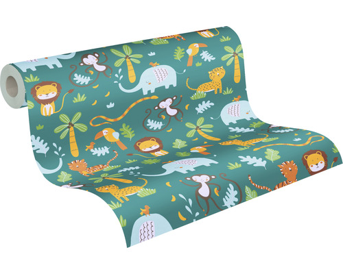 Vliesbehang 38115-1 Little Love Jungle Animals blauwgeel