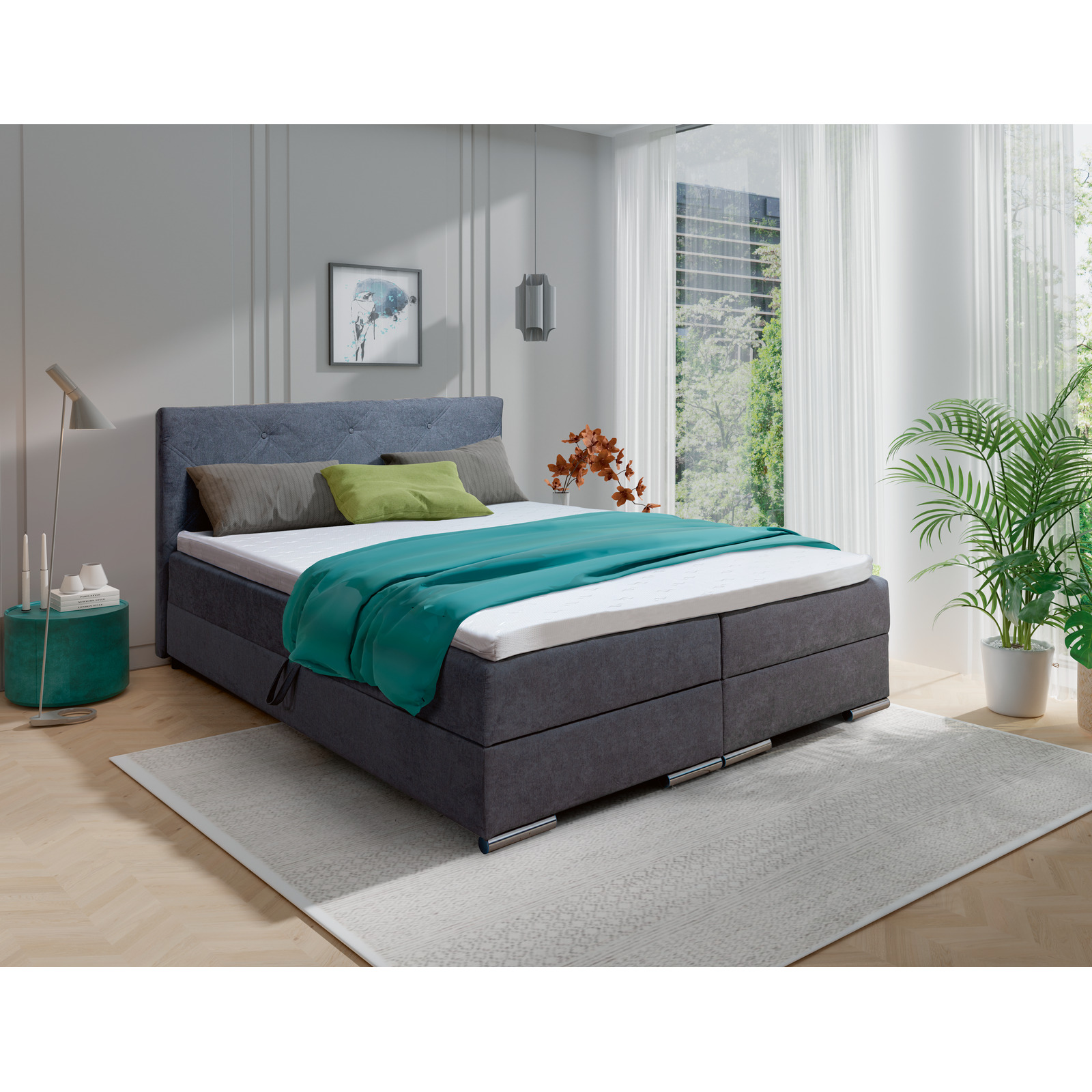 Boxspringbett Marco Stoff anthrazit 180 x 200 cm