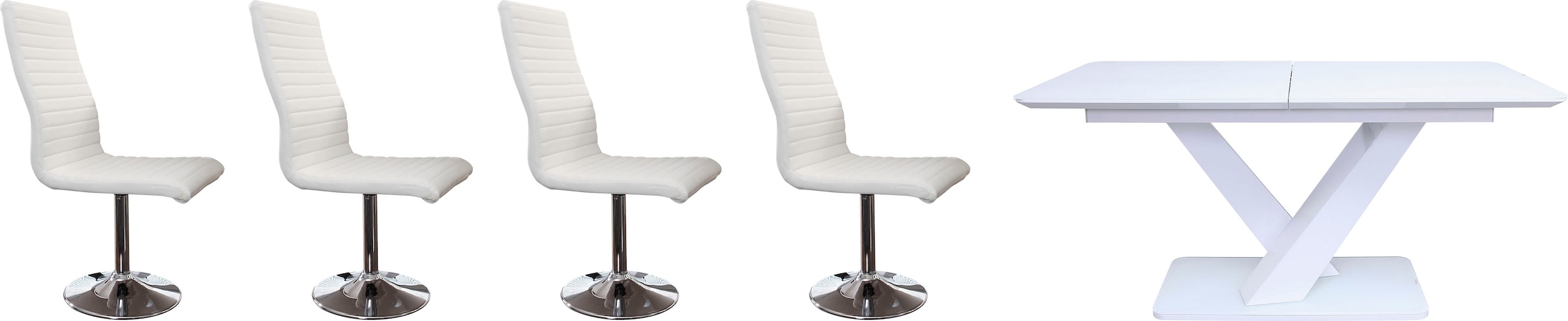 SalesFever Essgruppe »Design Sitzgruppe für stilvolle Mahlzeiten« Set, 5 Stk. tlg. 5-teiliges Set: Tisch mit praktischer Ausziehfunktion