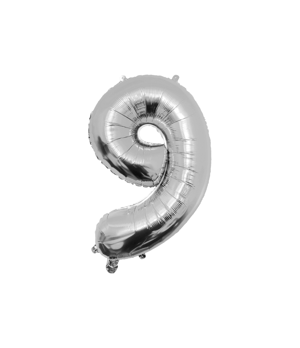 9 Jaar Cijfer Ballon Zilver Leeg 86cm