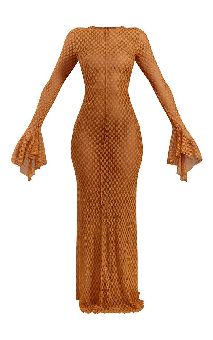 Moutarde Robe De Plage Maxi Transparente Texturée À Manches Évasées