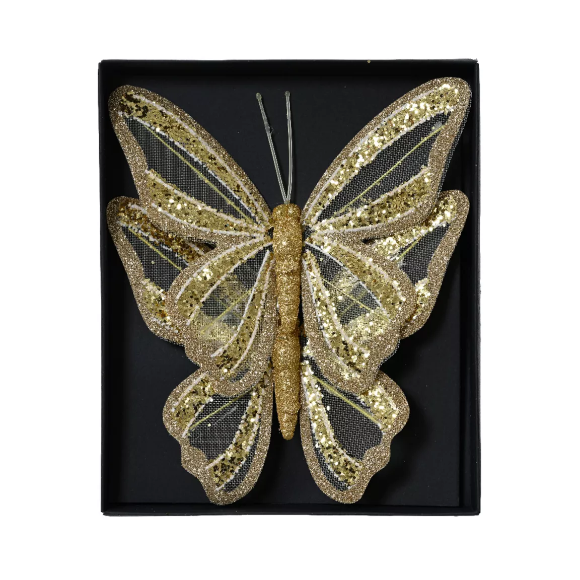 Lot de 2 Papillons sur pince (H14 cm) Rêverie Or