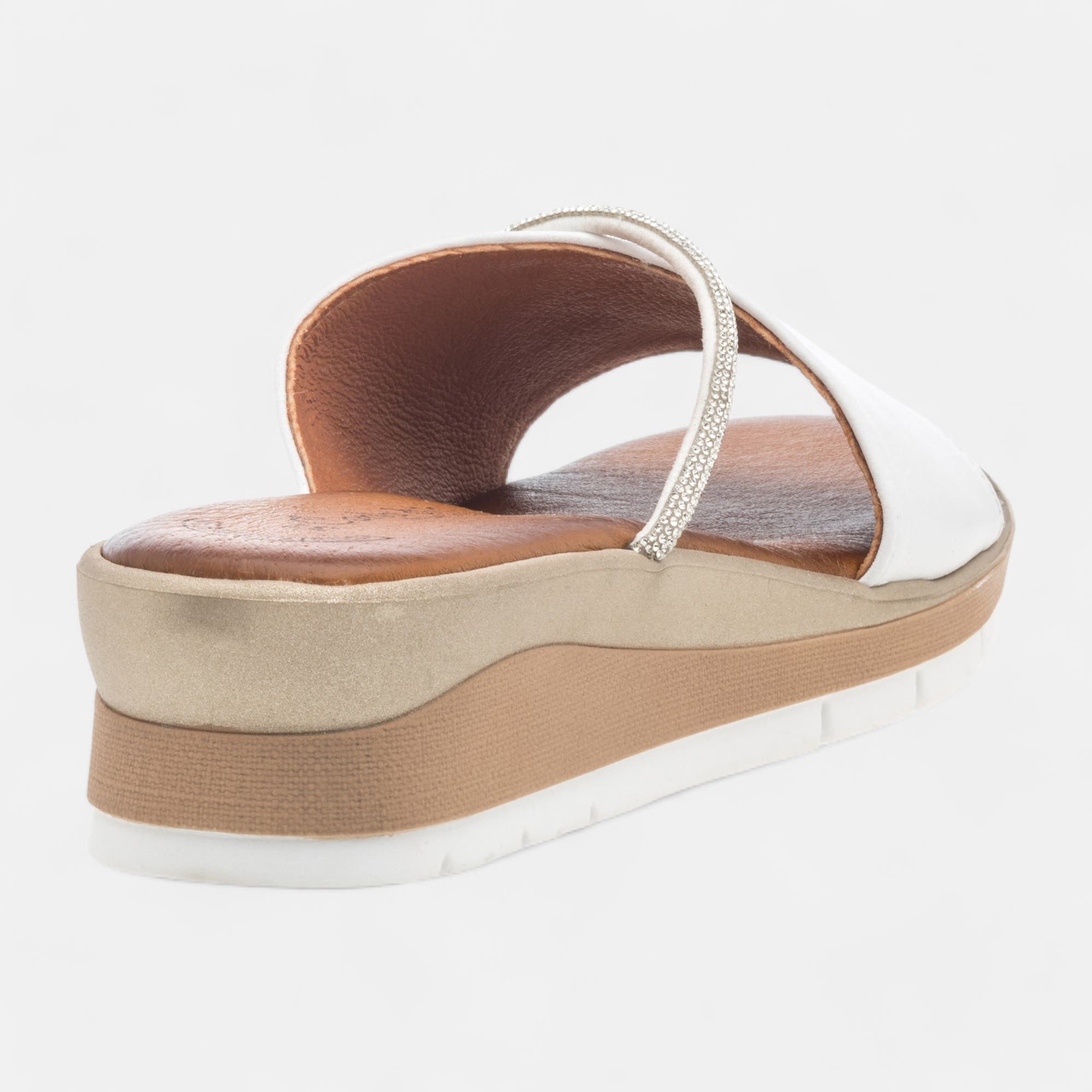 Mules à talon compensé Femme en cuir blanc
