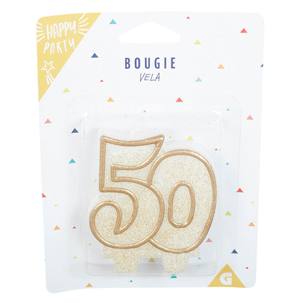 Bougie anniversaire chiffre 50 doré pailleté