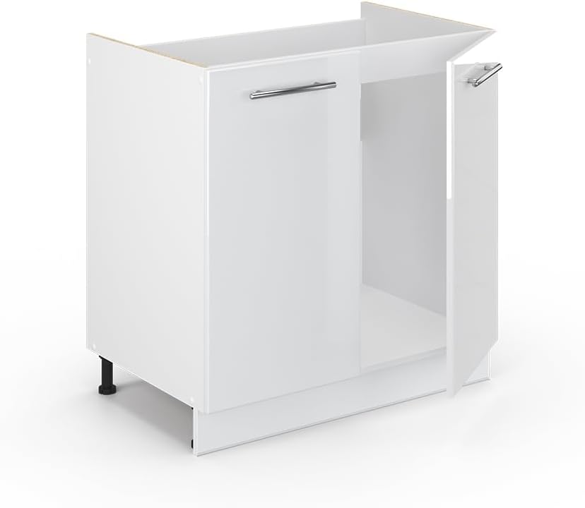 Vicco Spülenunterschrank Fame-Line, Weiß Hochglanz/Weiß, 80 cm ohne Arbeitsplatte