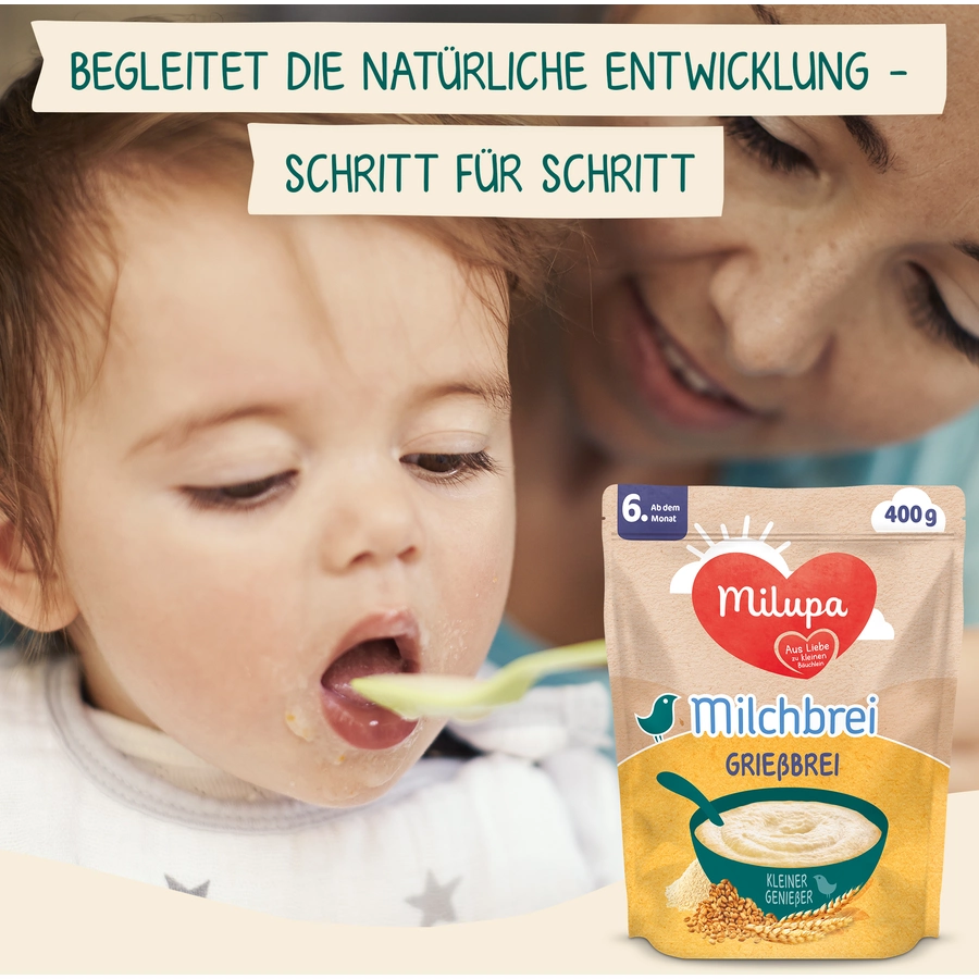 Milupa Milchbrei Grießbrei  miluvit >>mit<< Kleine Genießer 4 x 400 g ab dem 6. Monat