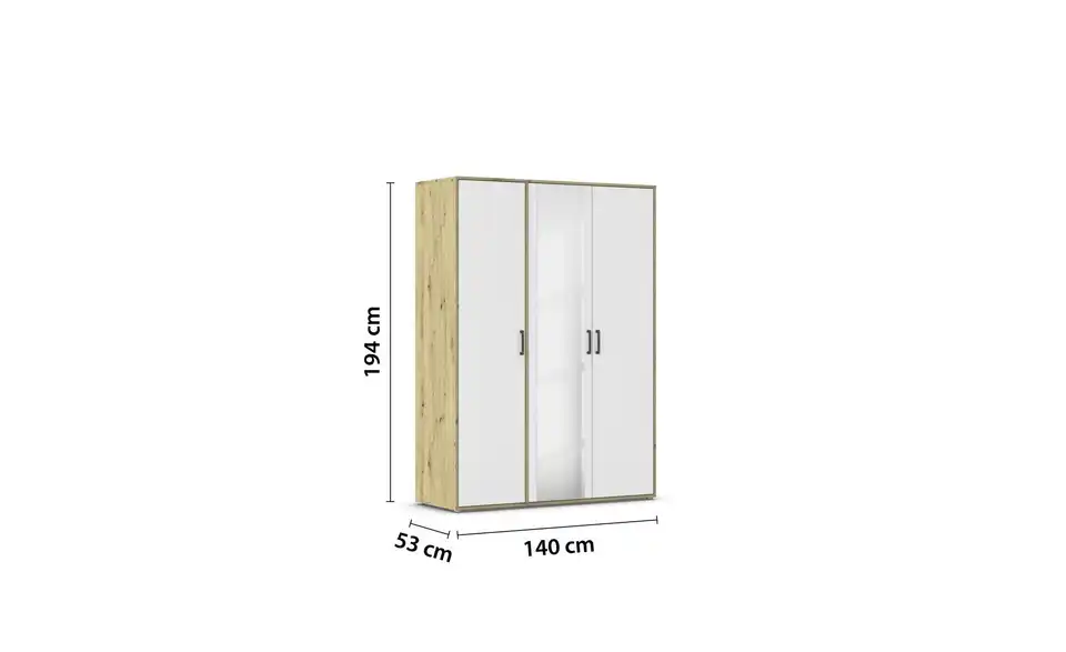Drehtürenschrank Absetzung: Eiche Artisan 140 cm 3 Stück