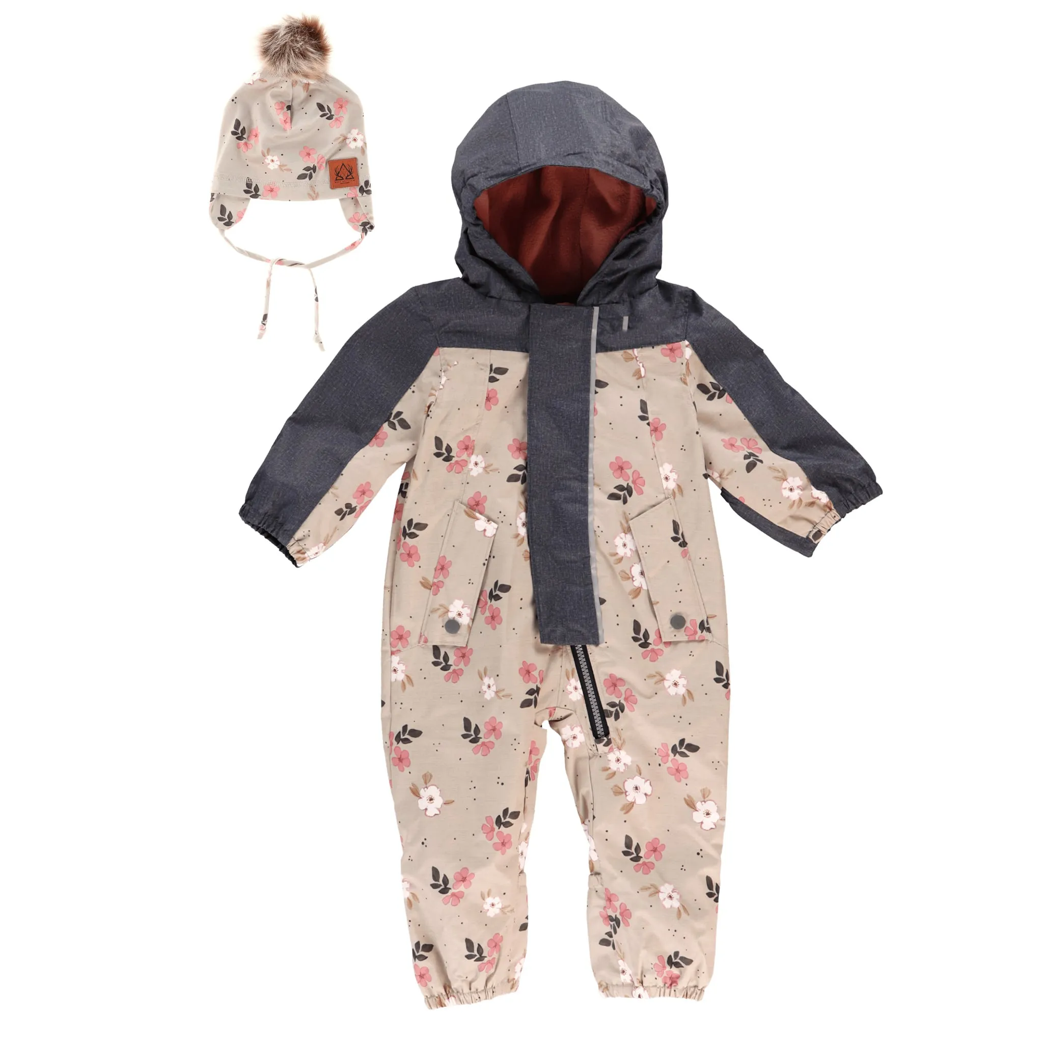 Deer Mountain Ensemble Extérieur Une Pièce Fleurs 6-24mois + Tuque