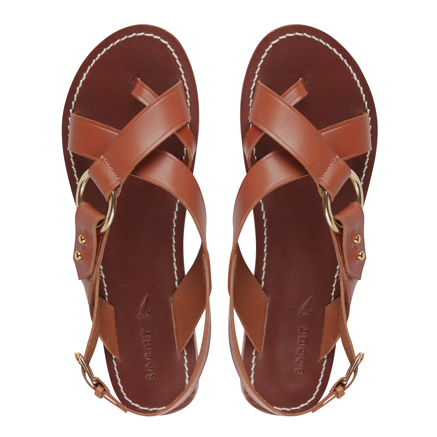 Sandales plates en cuir | Marron