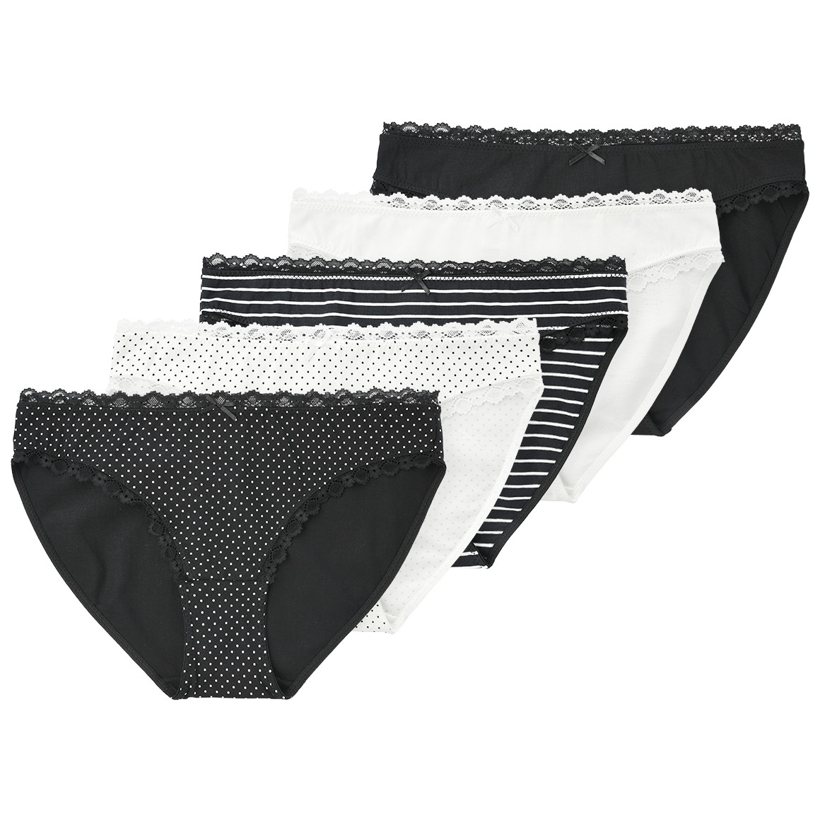 Gina Benotti 5 Damen Slips in verschiedenen Dessins schwarz / weiss