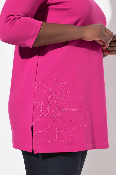 Sweatshirt, Stickerei, A-Linie, Stehkragen, 3/4-Arm, magenta