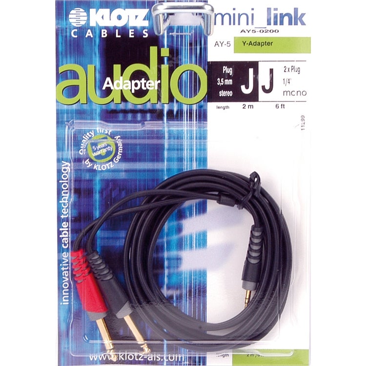 Klotz AY5-0100 2x jack 2p - 1x mini-jack 3p 1 meter verloopkabel