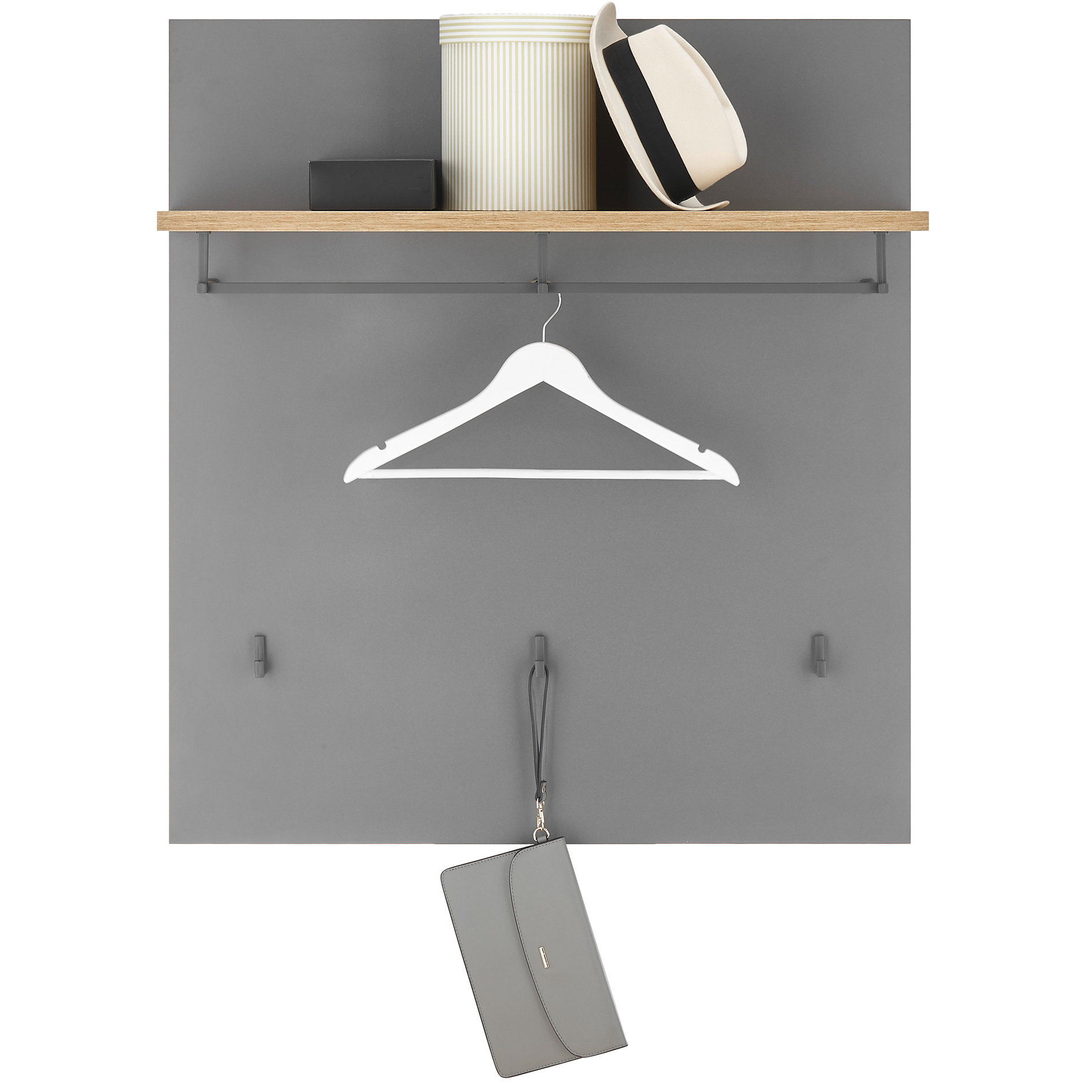 Garderobenpaneel - grau - Artisan Eiche - 3 Haken