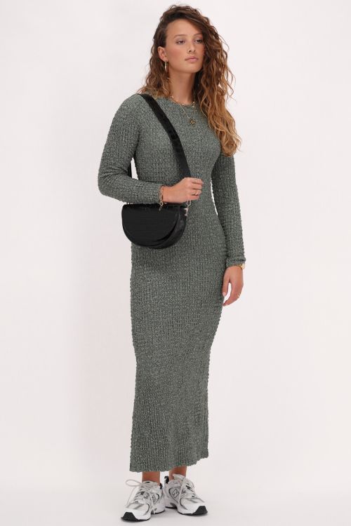 Groene maxi jurk met structuur & split