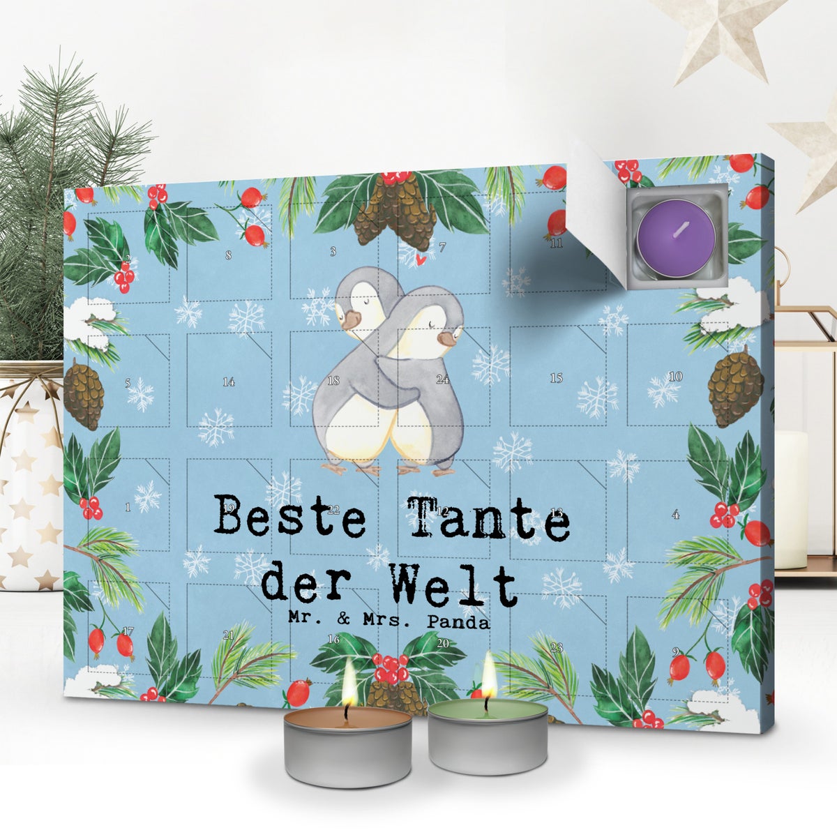 Mr. & Mrs. Panda Geurkaars Adventskalender Pinguïn Beste Tante ter Wereld - Pastelblauw