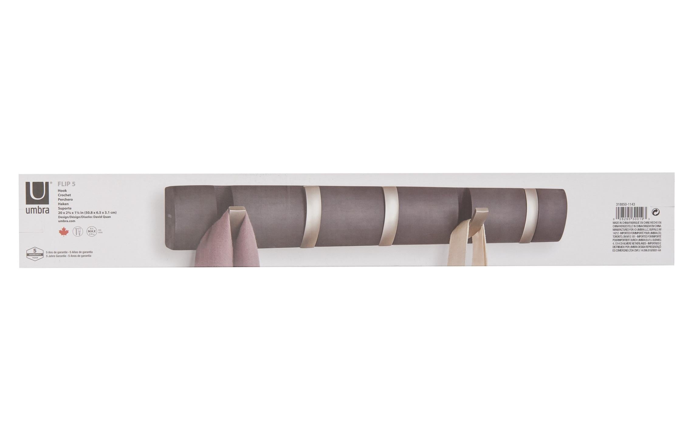 Wandgarderobe Flip 5 Haken, Dunkelgrau/SilberGarderobenhaken zum einklappen