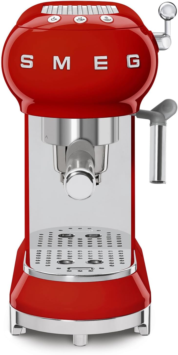 Smeg, ECF01WHEU Manual Espresso -Maschine, Cappuccino -System, Thermoblock, große Tassengehäuse und Doppelkaffeefunktion, 1 l Wassertank, kompakte Abmessungen, 1350W, Weiß