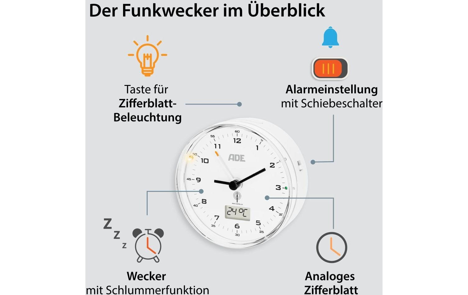 Funkwecker 8.1 x 4 cm, WeissAnaloger Funk-Wecker