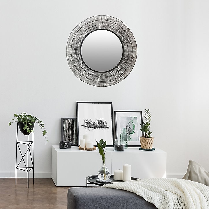 Miroir métal rond filaire noir diam.80cm