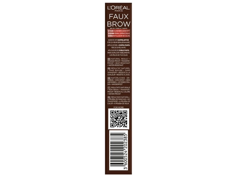 L'Oréal Paris Augenbrauenstift Infaillible Faux Brow Dark B Augenbrauenstift mit innovativer Doppelspitze für natürliche, volle Augenbrauen