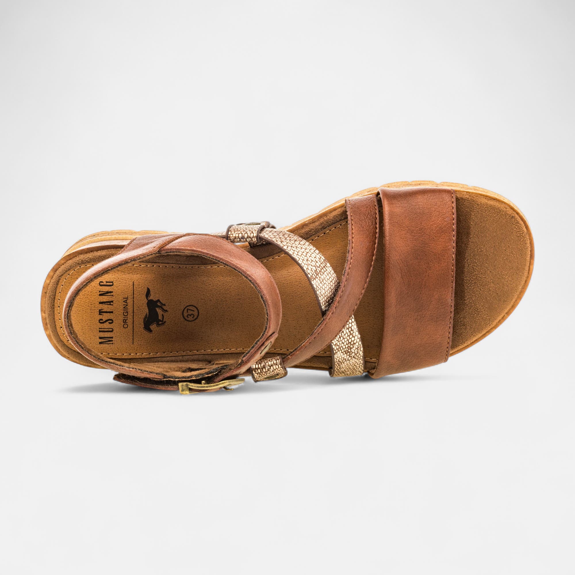Nu-pieds à talon compensé Femme cognac