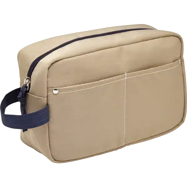 Herrenkulturtasche beige mit Vordertaschen