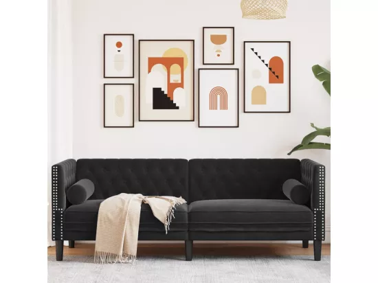 Canapé Chesterfield avec traversins 3 places noir velours