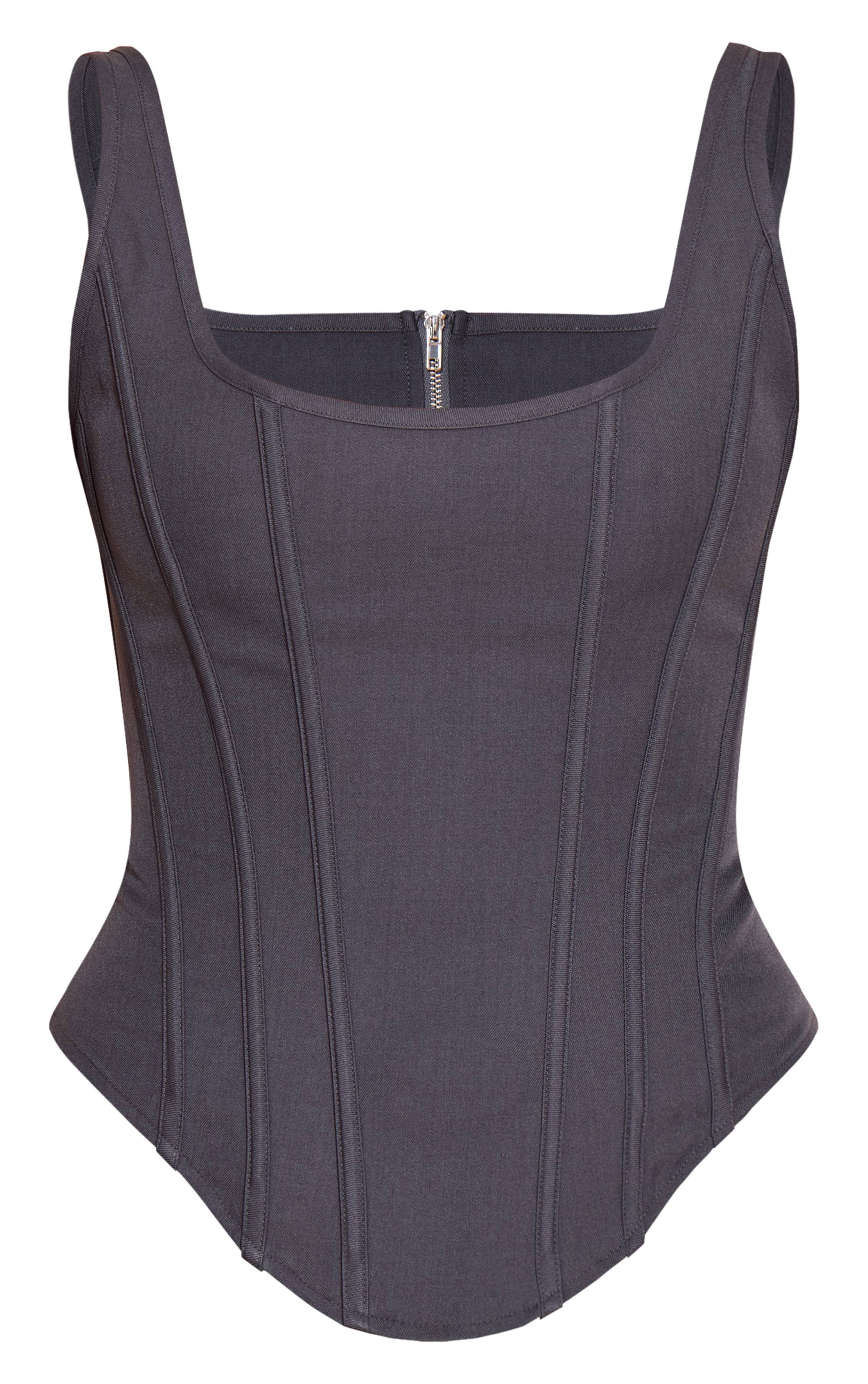 Charbon Corset Long À Baleines Avec Ourlet Plongeant