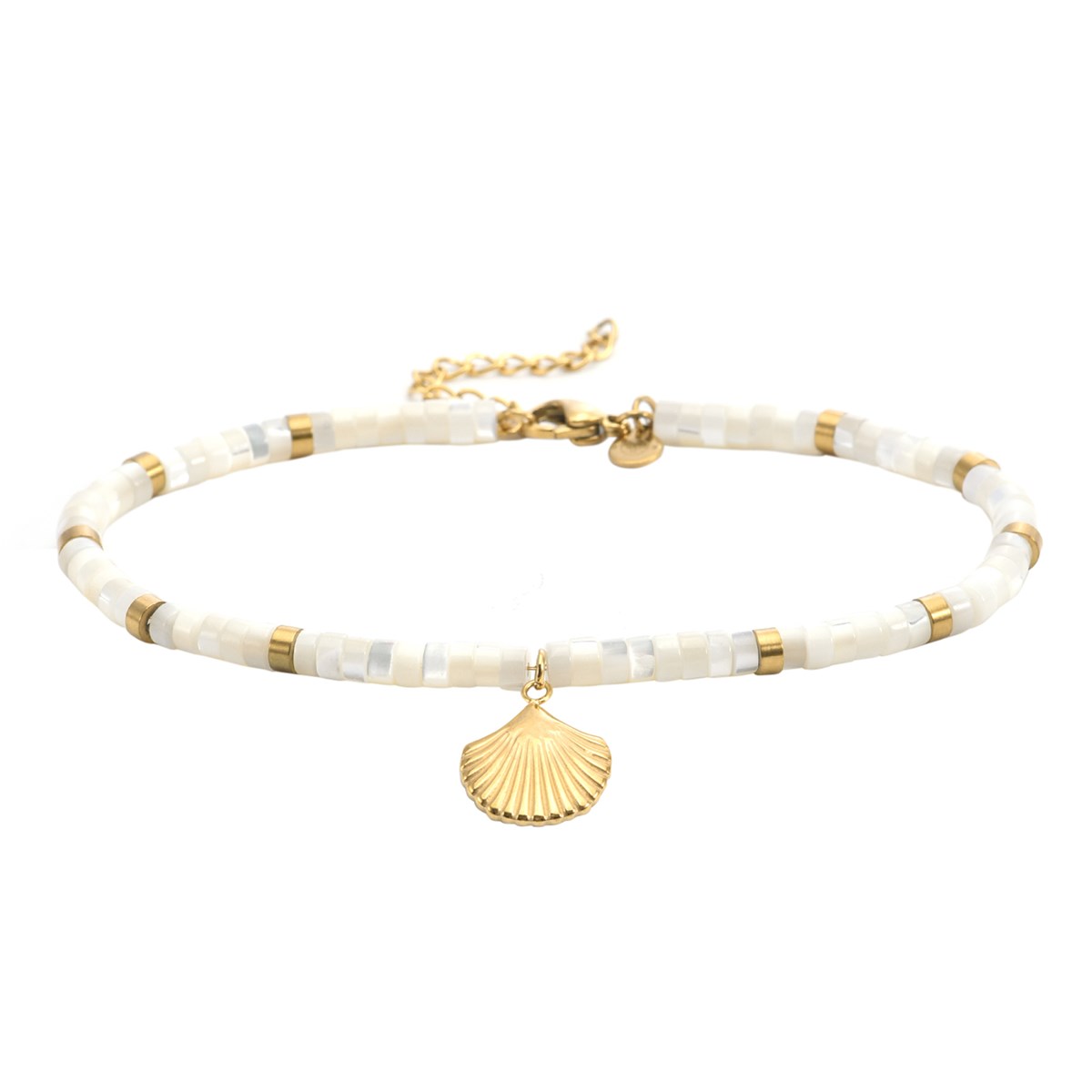 Sixty Stones - 60 - Chaîne De Cheville Perle Heishi Coquillage Blanc - 25 X 0,4 Cm-