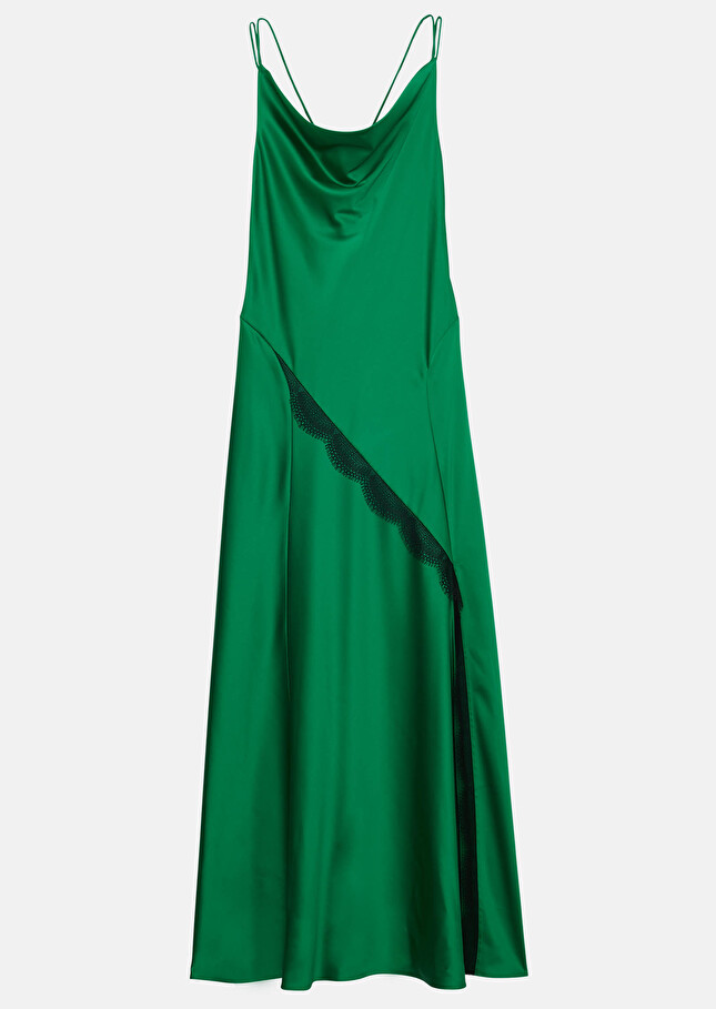 Robe Raellevert émeraude en satin fluide