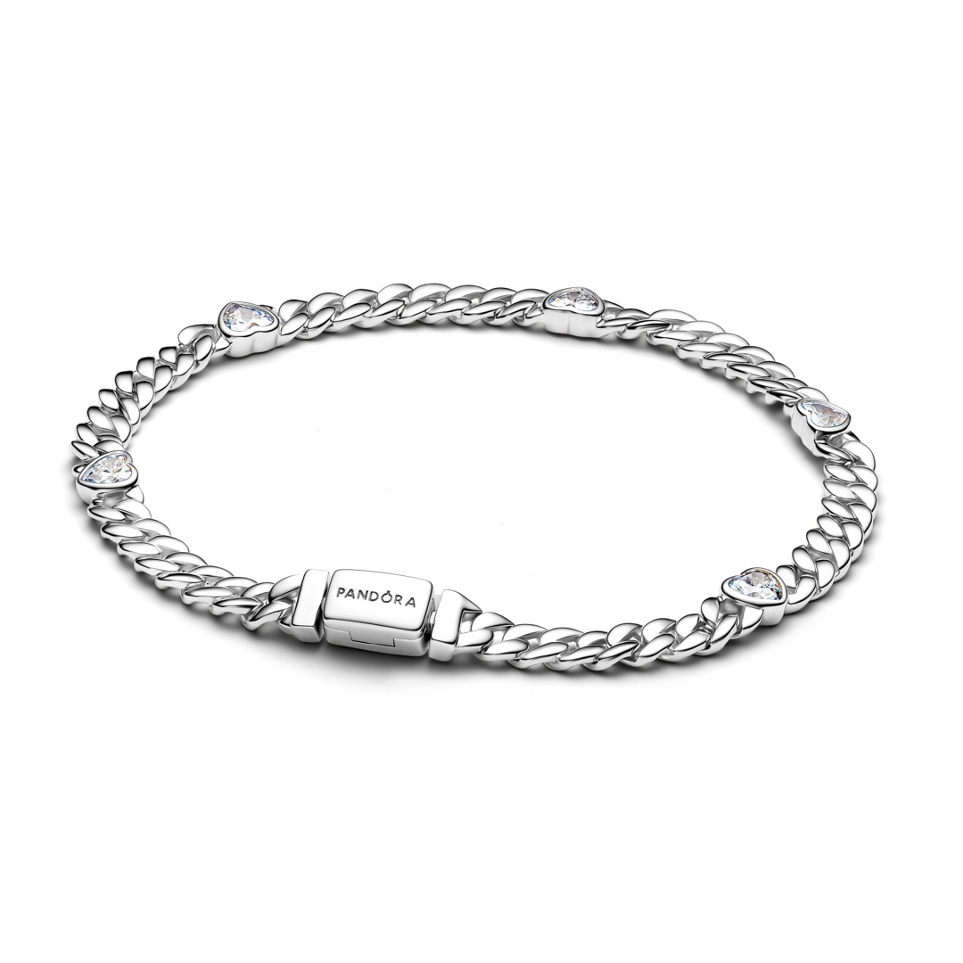 Pandora Timeless Herz Cuban-Gliederarmband 925 Silber