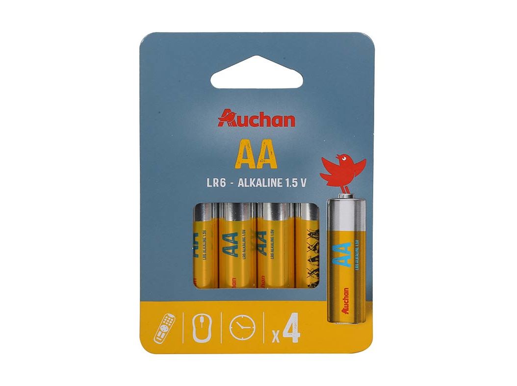 PACK 4 PILHAS ALCALINA AUCHAN STANDARD AA LR06