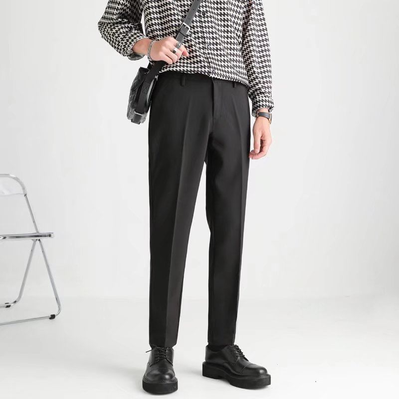 Lingaris - Mid Rise Plain Cropped Straight Leg Dress Pants